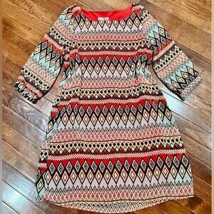 Colorful geometric print shift dress size small